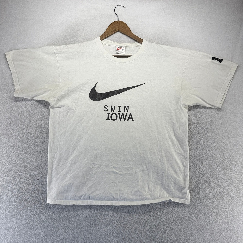 Vintage Iowa Hawkeyes Shirt Men's XL White Nike Made in USA Big Ten Swimming